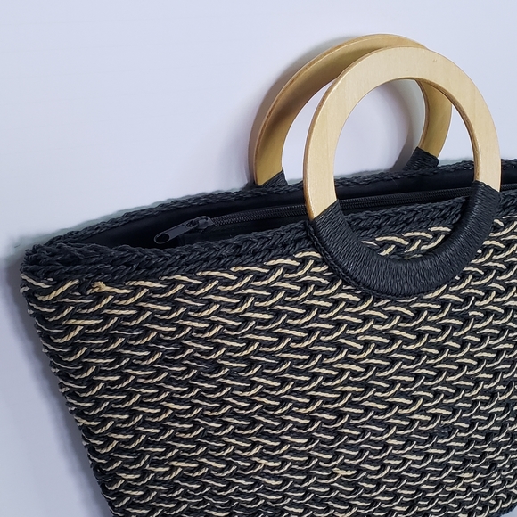 REDfish Designs woven wood handle tote shopper bag - Picture 2 of 8